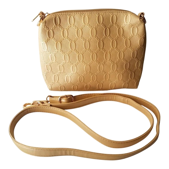 Gold Textured Crossbody Bag with Embossed Pattern - Picture 1 of 4